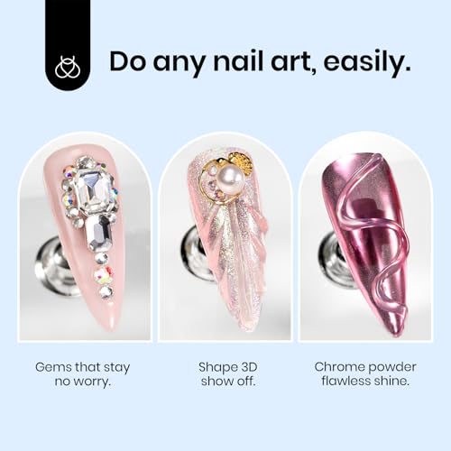 Beetles 3D Gel Nail Art, 1Pcs 15ml Sculpting Gel 3 in 1 Clear No Wipe Nail Polish Rhinestone Art Glue for Nail Gems Diamond Jewelry U V LED Lamp Needed DIY Home Salon Christmas Nails Gifts for Women