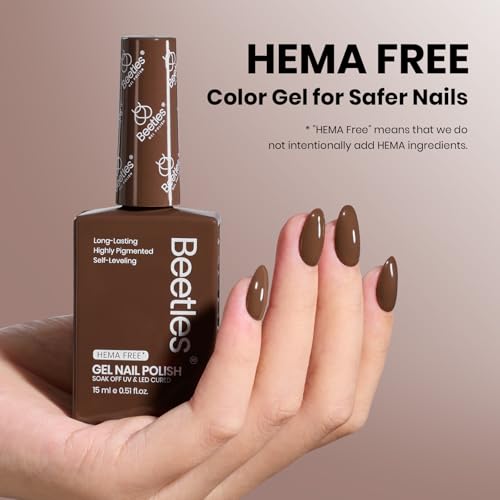 Beetles Dark Brown Gel Polish Fall Winter, 1 PC 15ML Hame Free Mocha Coffee Brown Color Polish Nail Gel Autumn Colorful Bottle Coffee o'Clock Soak Off UV Nail Art Manicure Gift for Women