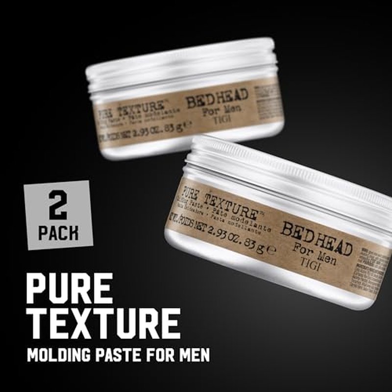 TIGI Bed Head for Men Pure Texture Hair Molding Paste - Use for Texture & Separation - Versatile Cream-to-Paste Fusion - For Men's Hairstyles - Use on Damp & Dry Hair - 2.93 oz (2 Pack)