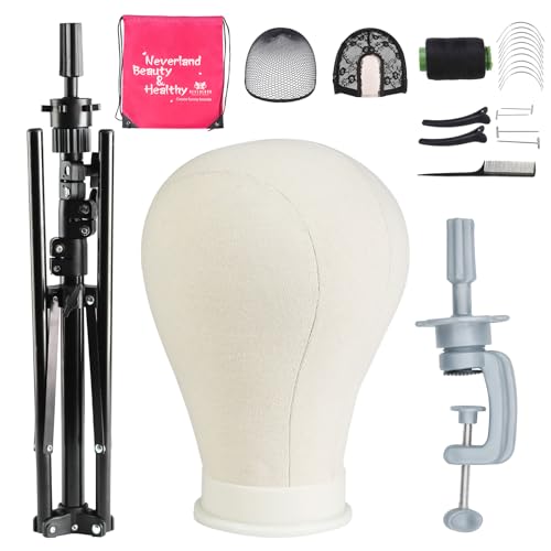 Neverland Beauty & Health 23 Inch Wig Head, Wig Stand Tripod with Head, Wig Head Stand with Mannequin Head for Wigs, Wig Stand with Head, Adjustable Tripod Manikin Head Set for Cosmetology(White)