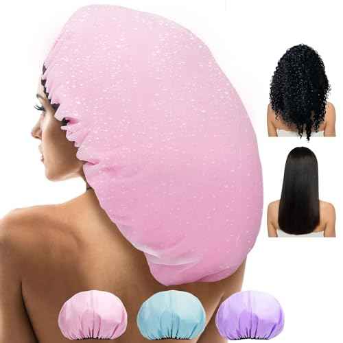3 Pcs Super Jumbo Satin Lined Shower Cap for Women, Extra Large, Adjustable for Braids, Long Hair & Locs Dreadlocks