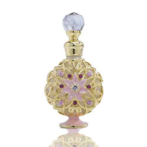 YU FENG Jeweled Flower Perfume Bottles Empty Vintage Decorative Fancy Crystal Glass Perfume Bottle Refillable(Golden,10ml)
