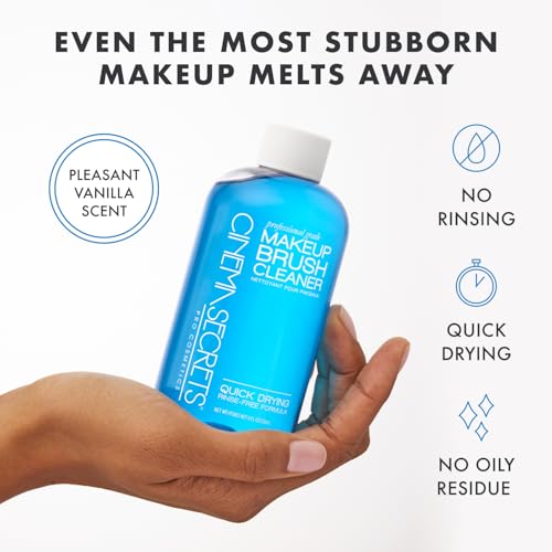 Cinema Secrets Original Blue Vanilla Makeup Brush Cleaner Solution & Spray Combo - Professional Cleanser for Makeup Brushes - Quick-Drying & Rinse-Free - Removes Built-Up Make Up (16 fl oz & 2 fl oz)