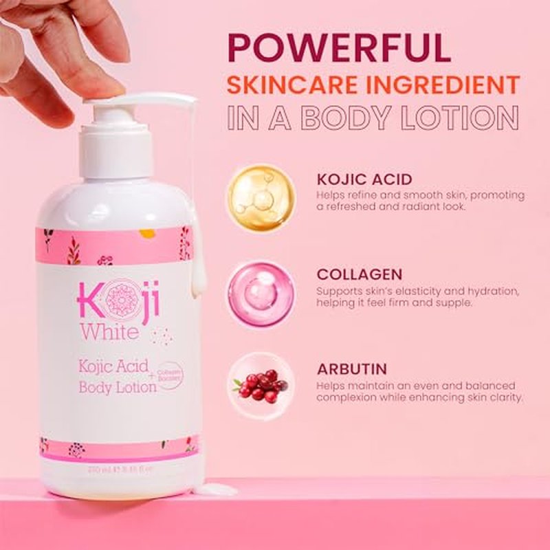 Koji White Kojic Acid & Collagen Body Lotion - Hydrated & Radiant Skin with Arbutin, Deep Moisturizing, Nourishing Care for Smooth & Healthy-Looking Skin ? Vegan, 8.45 Fl Oz (1 Bottles)