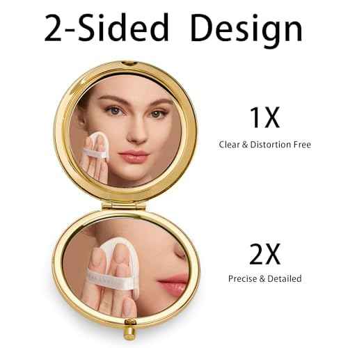 Compact Mirror, Pocket Travel Makeup Mirror for Purse, Metal Round Shell, 2-Sided 1X/2X Magnifying, Portable, Folding, Handheld, Gold, 12 Pack