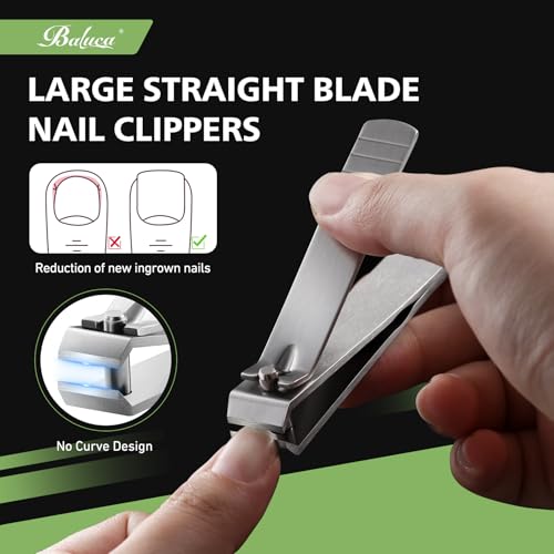 Heavy Duty Straight Blade Nail Clippers for Thick Toenails, Professional Stainless Steel Fingernail Toenail Clippers Trimmers - Thick Wide Jaw Toe Nail Clippings for Seniors, Men & Women - Silver