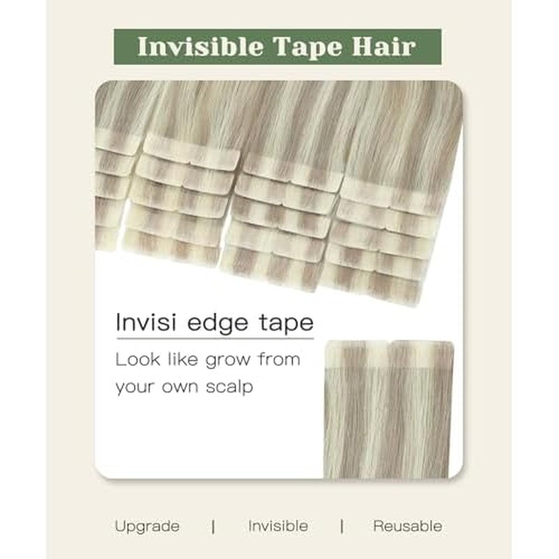 SURNEL Injected Tape in Hair Extensions 20Inch #18P60 Ash Blonde with Platinum Blonde Human Hair Seamless Invisible Tape in Extensions 20 Pcs 45g(#18P60,20)