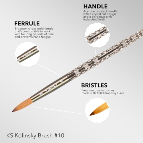 Kiara Sky Acrylic Brush #10 - Black | 100% Pure Kolinsky | Crystal Cut Handle and Acetone Resistant