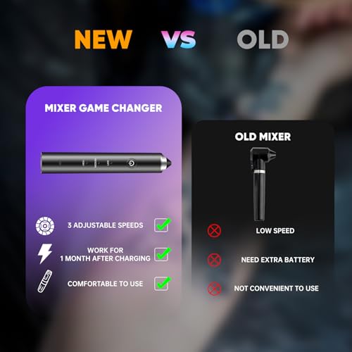 Tattoo Ink Mixer Gun Machine, Mixer Game Changer, 3 Adjustable Speeds Wireless Mixer, Without Continuous Pressing, New Rotary Tattoo Pigment Mixer Set with 100Pcs Mixing Sticks (New Mixer, Black)