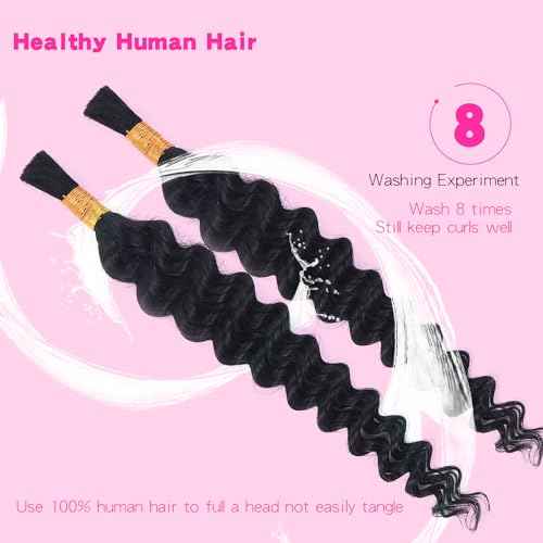 Selina Human Braiding Hair 2 Bundle Loose Deep Human Hair Bulk Micro Braiding Hair Human Hair Deep Wave Bulk Human Hair For Braiding Natural Black Color (100g Loose Deep, 20inch)