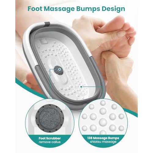 Nekteck Foot Soaking Tub Collapsible Bucket for Foot Bath Soak Tub, Foot Basin Foot Soaker with 138 Acupressure Nodes and Pumice Stone for Feet Massager Pedicure Foot Spa, Gifts for Men Women Dad Mom