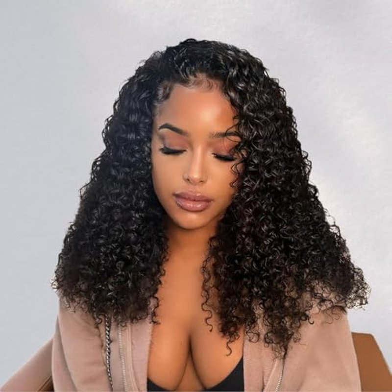Curly Half Human Hair Wig 200% Density 20 Inch 3 In 1 Glueless Wear And Go Wigs Human Hair Seamless Flip Over With Update Drawstring Headband Seamless Clip Ins Kinky Curly Wigs For Black Women