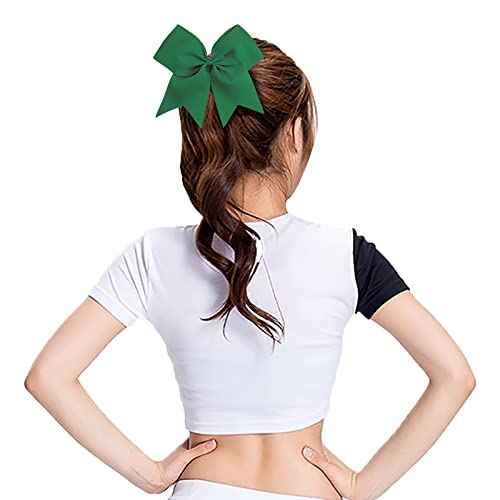Oaoleer 21PCS 8" Large Cheer Bows Forest Green Bows Jumbo Cheerleader Bow with Ponytail Holder Elastic Band Handmade for Cheerleading Teen Girls College Sports