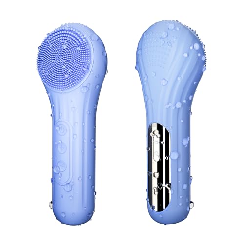 5 Modes Silicone Face Scrubber, Waterproof Face Scrubber Exfoliator for Men & Women, Rechargeable Electric Facial Cleansing Brush for Deep Cleansing, Exfoliating, Massage (Blue)