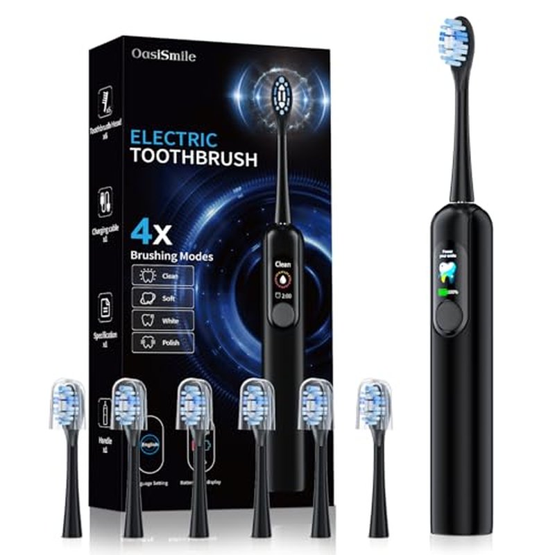 Sonic Electric Toothbrush for Adults: 38400 VPM Deep Clean with Smart Display, 6 Brush Heads, 4 Modes & 45-Day Battery, IPX7 Waterproof Rechargeable Toothbrushes Built-in Smart Timer for Home/Travel