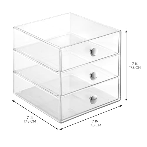 iDesign Stackable 3-Drawer Makeup Organizer for Bathroom or Vanity Storage - Set of 2 - Clear