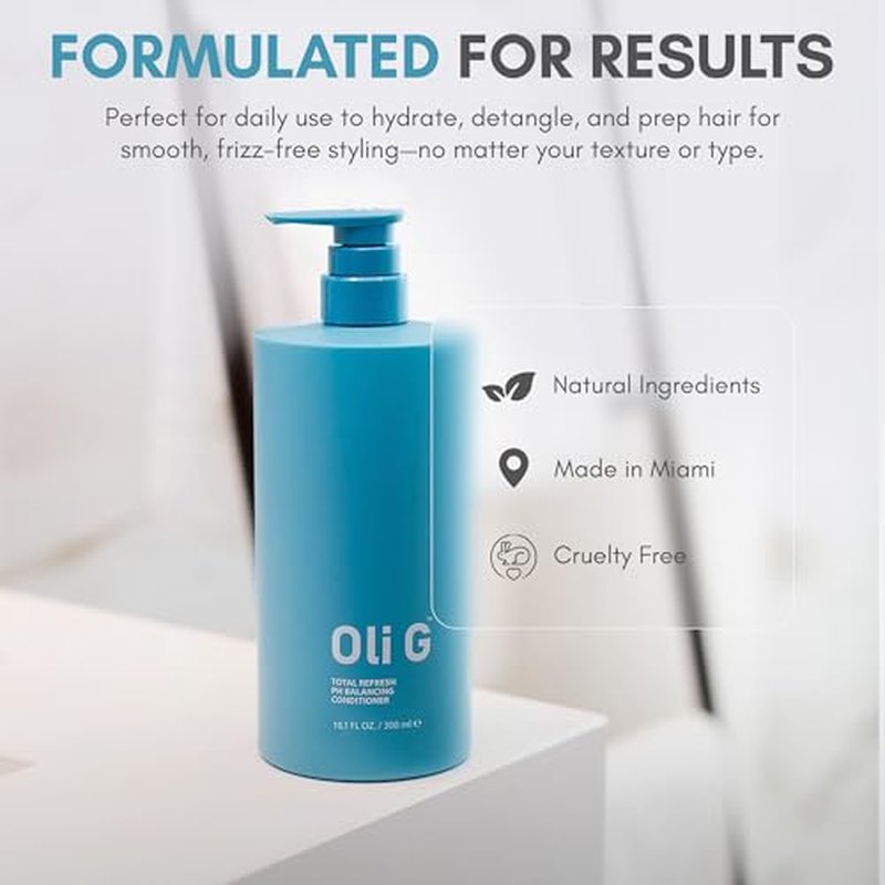 Oli G Total Refresh pH Balancing Hair Conditioner ? Lightweight Daily Conditioner for All Hair Types ? With Marula Oil, Shea Butter, Botanical Proteins ? Detangles, Softens & Smooths ? 10 fl oz