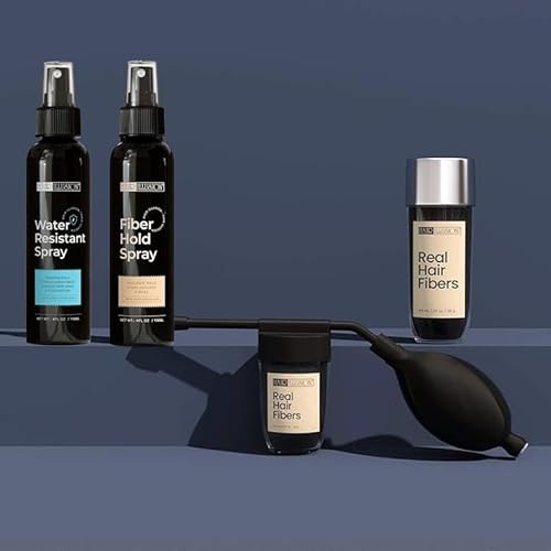 Hair Illusion 100% Real Hair Fibers Combo Kit Bundle: Fibers, Hold & Water Spray, & Applicator for Instant Natural Fuller Hair for Thinning & Enhancement Blend (Black)