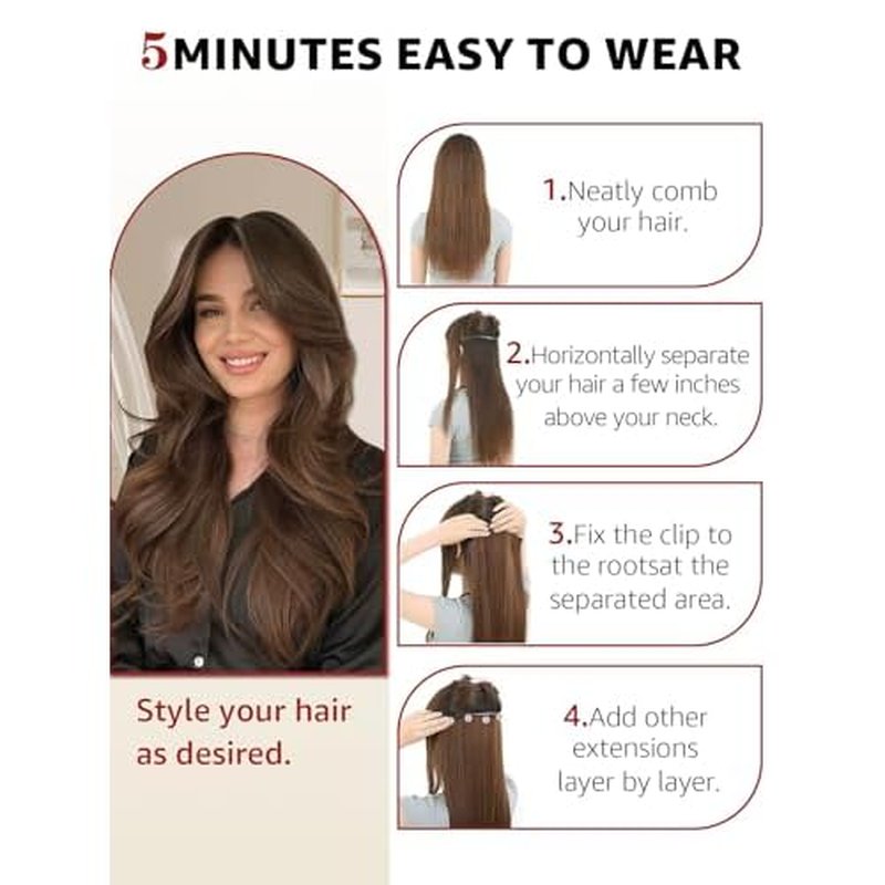 Clip in Hair Extensions Real Human Hair, 18 Inch 120g, Chocolate Brown To Dark Blonde Piano Color, Natural Straight Clip On Hair extensions 6pcs Per Set with 18 Clips Double drawn(#4P27,18'')