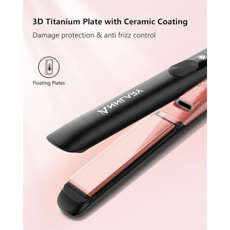 Hair Straightener 1 Inch Flat Iron and Curler 2 in 1 Titanium Ceramic Ionic Dual Voltage Straightener with Heat-Resistant Silicone, for Less Frizz, Shinier & Smoother