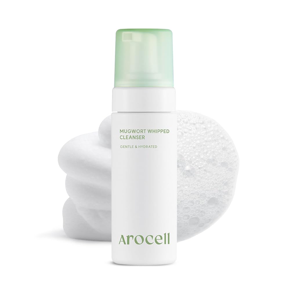 AROCELL Mugwort Whipped Micro Bubble Foaming Cleanser 150ml/5.07 Fl Oz – Korean Gentle Face Wash, Hydrating Makeup Remover, Moisturizing Mild Cleanser with Hyaluronic Acid for Sensitive Skin