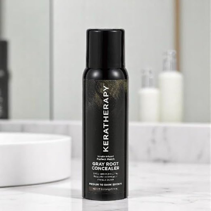 Keratherapy Gray Root Concealer Spray - Keratin Infused Hair Darkening Solution | Dark Brown, 3 oz