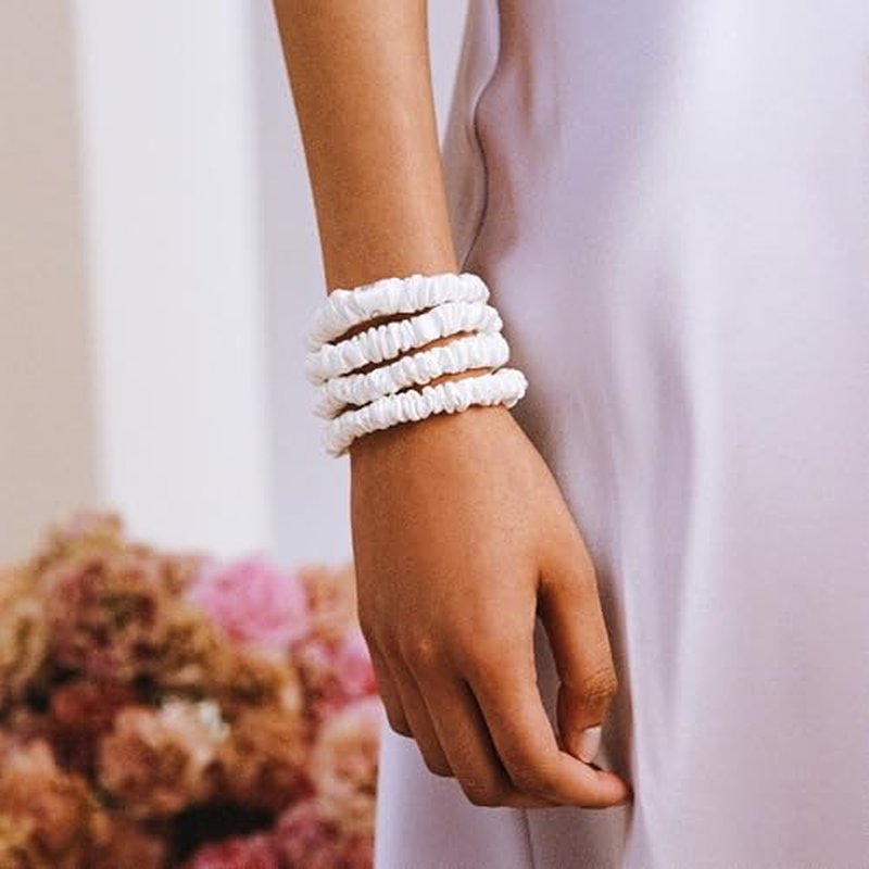 slip Skinny Scrunchies: Anti-Crease, Anti-Breakage Slipsilk¢â Design Protects Delicate Hair | Includes 4 Pure Silk Scrunchies, White