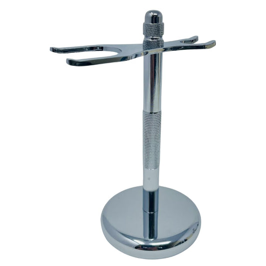 G.B.S Chrome Brush and Razor Stand - Textured Chrome Shaving Stand, – Stylish and Unbreakable Stand Best for Your Bathroom Everyday Grooming, Fits Most 3 and 5 Blade Razors Double Edge Safety Razors and Shaving Brush Stand