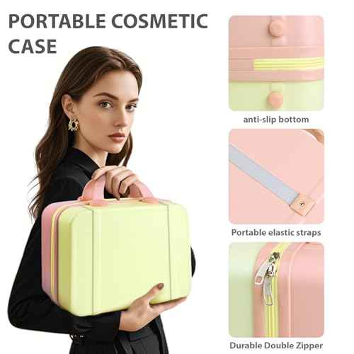 JZRSuitcase 14 Inch Makeup Train Case ABS Toiletry Bag for Women Portable Travel Hard Shell Carry-On Mini Cosmetic Organizer with Elastic Bands