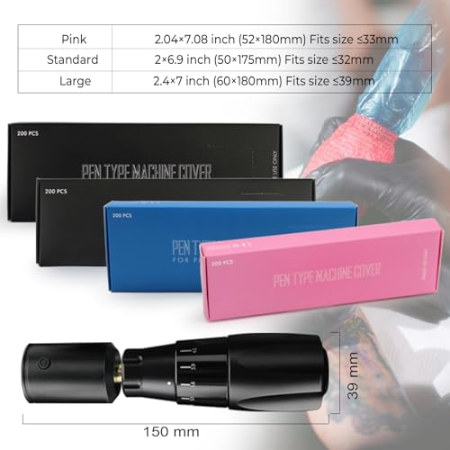 Tattoo Pen Covers - Denergy 200pcs Tattoo Pen Machine Bags Disposable Cartridge Tattoo Machine Sleeves Bags Pen Type Covers Bag Tattoo Grip Sleeve (Large£¨2.4 inch X 7 inch£©)