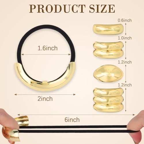 8pcs Gold and Silver Hair Ties for Women Metal Ponytail Holders Elastic Ties HairCuff Metal Geometric Scrunchies for Thick Thin Hair Fashion Accessories for Women Girls