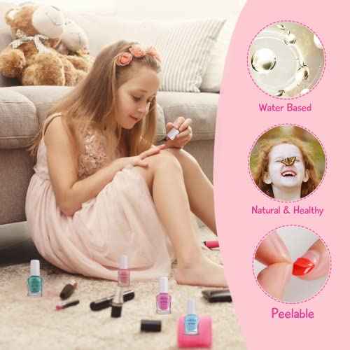 TOMICCA Kids Nail Polish Sets, 18 Pcs 100% Non Toxic Peel Off Water Based Safe Quick Dry Nail Polish Kit, Birthday Gifts Nail Paint Set for Girls with Nail Separator Stickers Kit (Ages 3+)