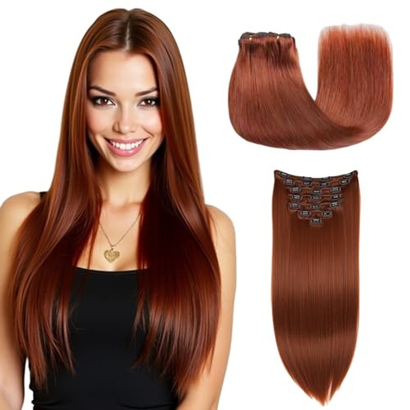 YSYS Clip in Hair Extensions - 100% Human Hair Remy Hair Extensions for Women - 7 Pieces, 120g Seamless Clip ins for Extra Volume/Style - Natural Straight (Reddish Brown #33, 18 inches)