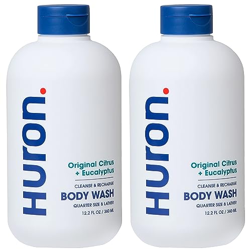 Huron Men¡¯s Moisturizing Body Wash ? Crisp & Invigorating Scent of Citrus, Eucalyptus, Mint, & Aromatic Greens - Coconut Oil, Vitamin E & Witch Hazel ? Vegan, Cruelty-Free - 12.2 fl oz (2 Pack)