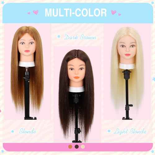 Mannequin Head with Human Hair 80% Real Hair 26-28'' Cosmetology Mannequin Head for Hairdresser Styling Practice on Braiding Manikin Doll Head with Free Clamp Stand and Tools (Blond)