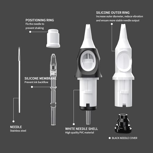 Tattoo Cartridge Needles 20pcs White Disposable Tattoo Needle Cartridges RL RS RM M1 Round Liner Shader Magnum for Rotary Tattoo Machine Pen Permanent Makeup Tattoo Supplies (3RS)