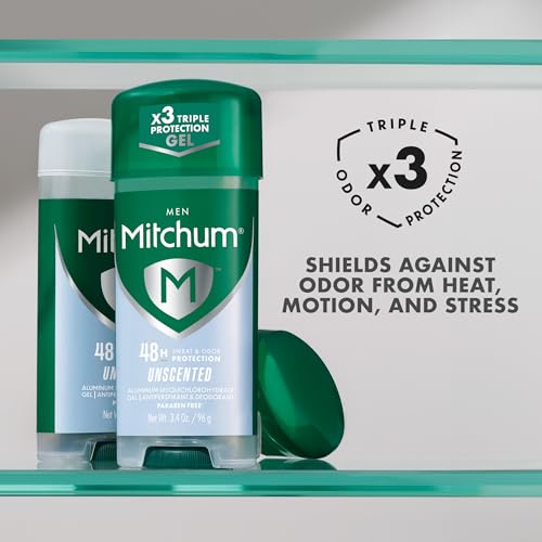 Mitchum Men¡¯s Triple Odor Protection Antiperspirant & Deodorant Gel, Unscented, 48HR Protection, 2 pack