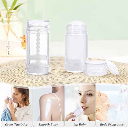 12 Pcs 30ml/1oz Clear Deodorant Containers Refillable Bottom Refilling Round Stick Plastic Twist Up Deodorant Bottles for DIY Chapstick Lip Balm Crayon