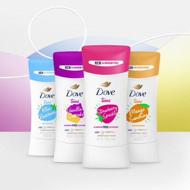 Dove Teens Deodorant Stick - Vanilla Cupcake Scent | 48-Hour Aluminum-Free Protection | 2.6 oz (4 Count)