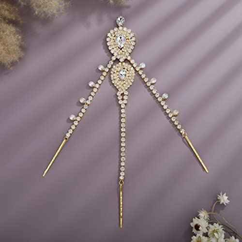 YERTTER Wedding Gold Rhinestone Head Chain With Clip Jewelry Forehead Tassel Fringe Headband Headpiece Crystal Chain Headband Hair Accessories for Women Brides Prom Costume(Gold 2)