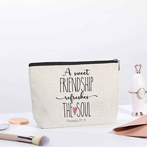 Friendship Gifts for Women, Christian Gifts for Women Friends, Secret Sister Gift for Best Friend Birthday Valentines Day Makeup Bag Cosmetic Bag
