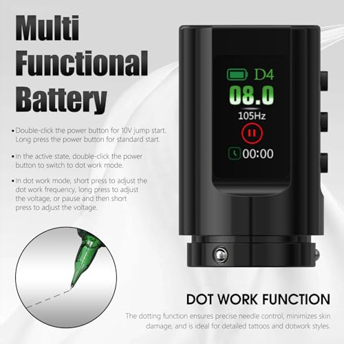 Tattoo Gun Kit Wireless Tattoo Kit Complete for Beginner, Urex G2 Tattoo Machine Kit Professional, 7 Adjustable Stroke Tattoo Pen, Dual 1600 mAh Machine Gun Battery, 20pcs Mixed Cartridge Needles