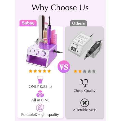 Subay Nail Drill Machine Electric File, Portable for Acrylic Gel Dip Powder Nails, Nail Drill Kit for Manicure Pedicure, Nail Set with Everything, Purple