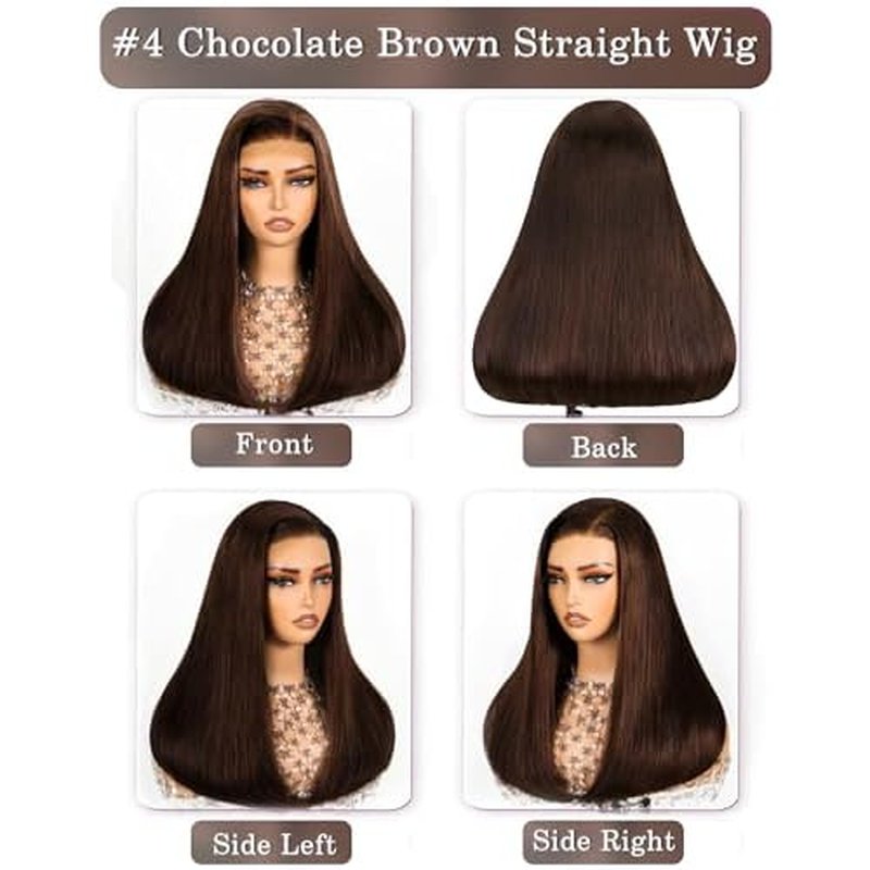 4# Chocolate Brown Straight Lace Front Wig Human Hair 32 Inch 200 Density Colored Wig Human Hair 13x6 HD Lace Frontal | Soft Non-shedding Non-tangling Full Length No Peculiar Smell