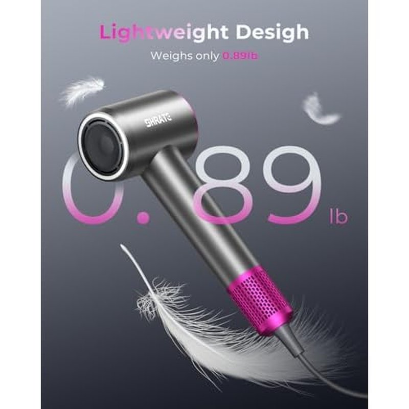 SHRATE Professional High Speed Ionic Hair Dryer | Ultra-Fast Drying | 500 Million Negative Ions | Low Noise | 160000 RPM | Compact Blow Dryer with Magnetic Diffuser for Faster Drying All Hair Types