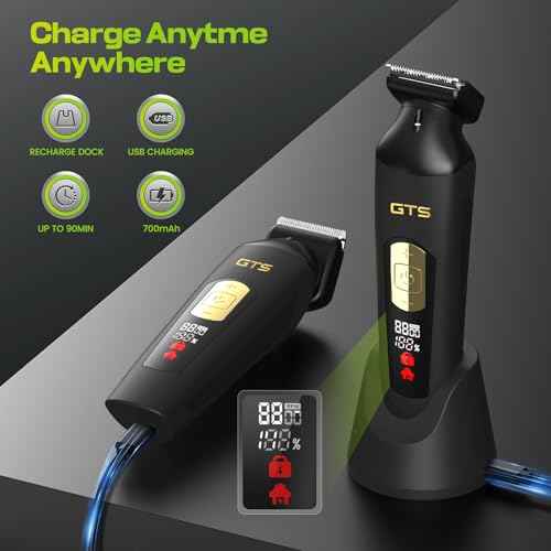 Electric Body Hair Trimmer for Men - Multi-Angle Ceramic Blade with LED Screen & 7000RPM Adjustable Speed, IPX6 Waterproof Pubic/Ball/Groin Shaver Kit, USB/Dock Charging, 90min Runtime, Box