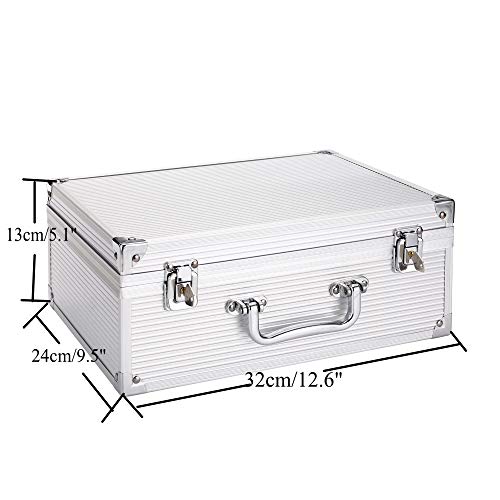 Tattoo Kit Box,Tattoo Case Organizer 12.6" x 9.5" x 5.1" W/Lock Machine Carrying Case,Aluminum Alloy with Sponge for Tatto Machine Box(silver)