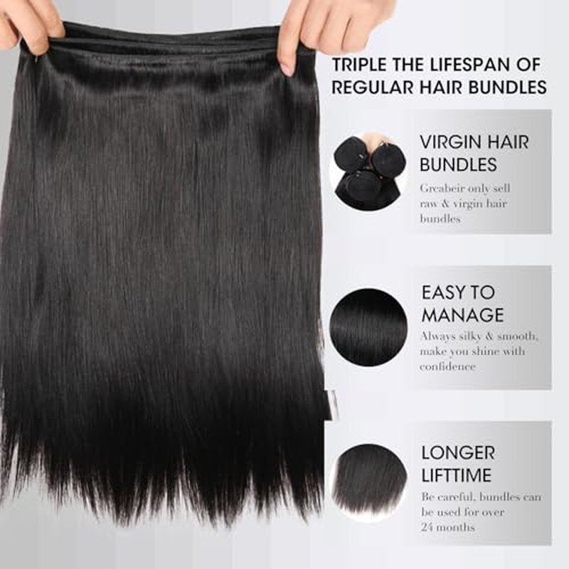 12A Human Hair Bundles 3 Straight Bundles Human Hair 24 26 28 Inch 100% Unprocessed 12A Brazilian Virgin Hair Weave Straight Human Hair Extensions Quick Weave Hair Bundles For Women