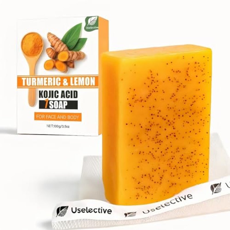 Kojic Acid & Turmeric Soap Bar for Dark Spot removal - Skin Lightening Soap with Vitamin C, Retinol, Shea Butter & Lemon Oil - for Face, Body, Underarms - SLS Free, for Oily & Dry Skin