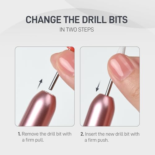 GAOY Electric Nail Drill for Acrylic and Gel, USB Electric Nail File, Portable Efile with Drill Bits, Manicure Pedicure Tools for Home Salon, Pink